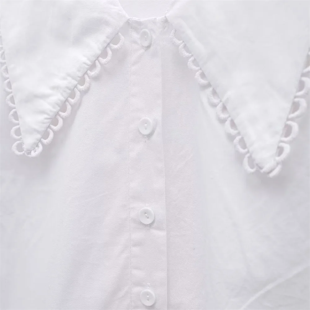 2024Spring/Summer New Women\'s Clothing Style Versatile Casual Doll Neck Poplin Shirt Long Sleeves