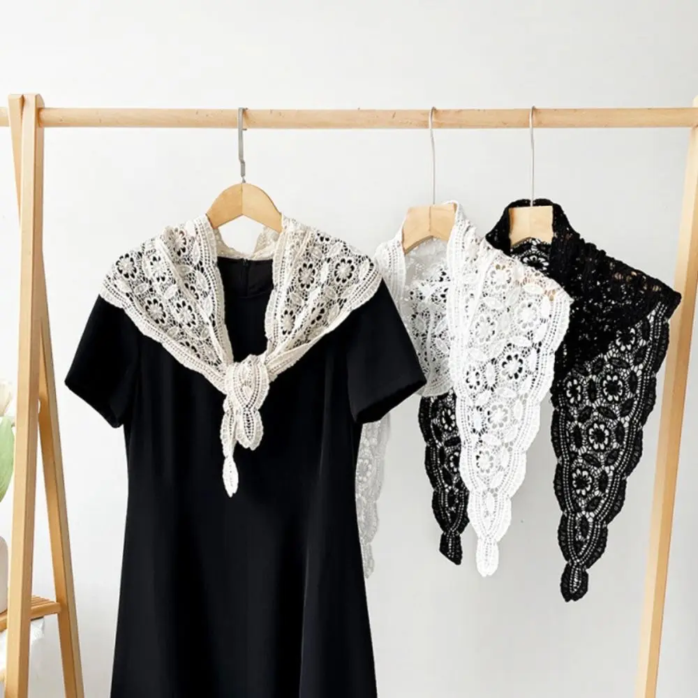 

Simple Fake Collar Lace Shawl Cape Cloak Lace Triangle Scarf White Wraps Flower Scarves Female