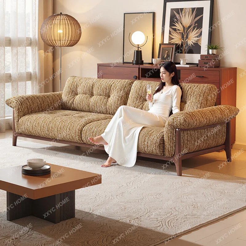 Fabric sofa Fabric sofa New medium and retro sub-cotton linen fabric sofa Simple and modern