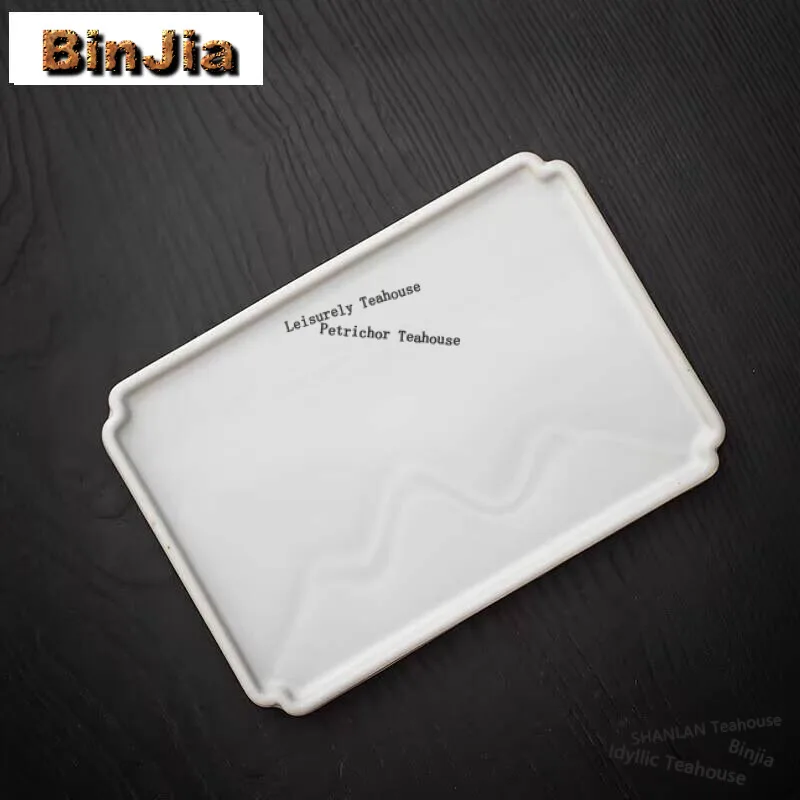 

Ancient White Landscape Tea Tray Household Rectangular Handmade Tea Tray Boutique Teapot Holder for Serving Tea Items Collection