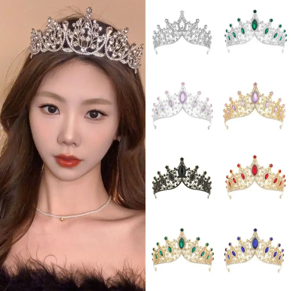 Vintage Rhinestone Queen Princess Crown Alloy Baroque Bridal Headband Hair Accessories Crystal Tiara Wedding Party