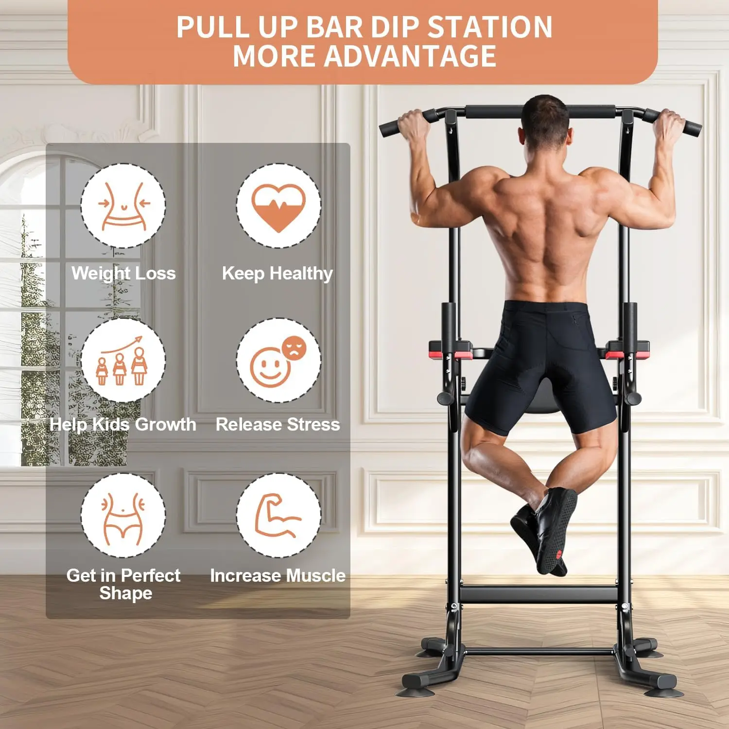 Pull Up Bar Power Tower Dip Bar Station Dip Stand Multi-Functional Workout Equipment Strength Training Machine for Men