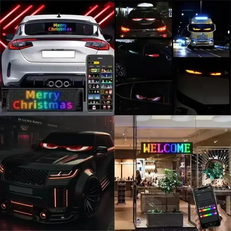 شاشة LED ضوء APP التحكم طوي لوحة بكسل الكتابة على الجدران نص شاحنة الشيطان العين الرسوم المتحركة علامة مرنة لديكور الزجاج الأمامي #5