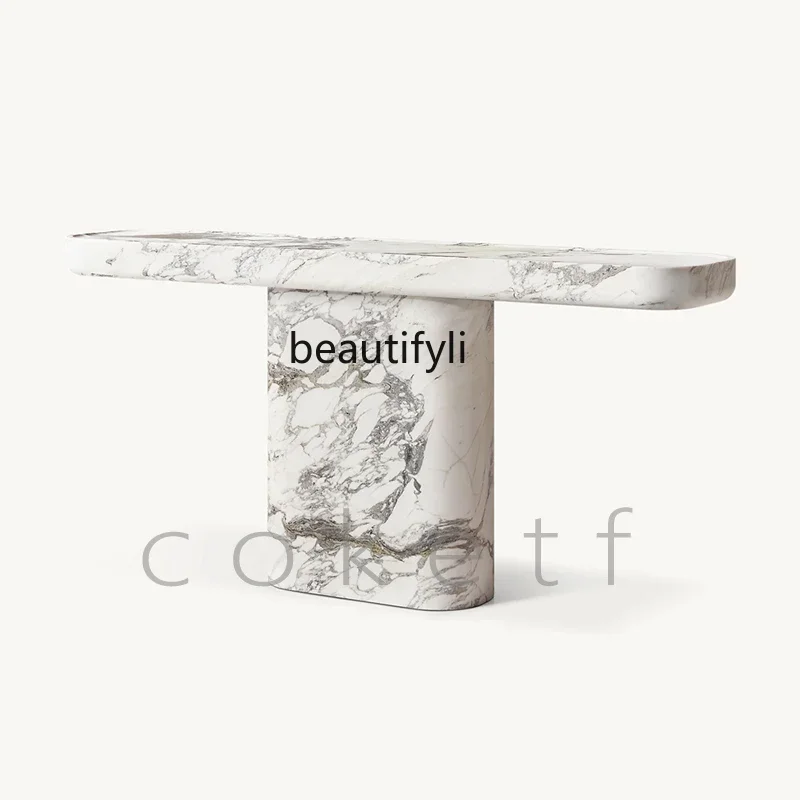 

Italian light luxury natural white marble living room against the wall entrance table facing the door53