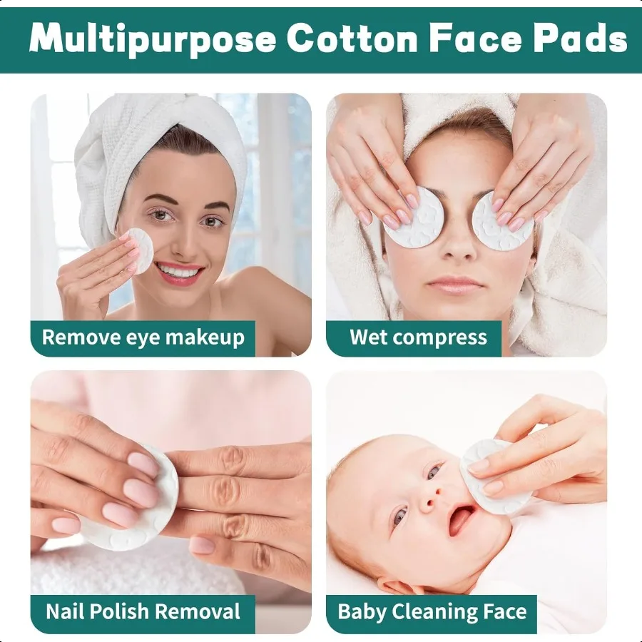 プレミアムコットンラウンド（洗顔用）300枚入りメイク落としパッド、100%ピュアナチュラルフェイシャルクレンジングラウンドパッド、低刺激性、糸くずの出ない