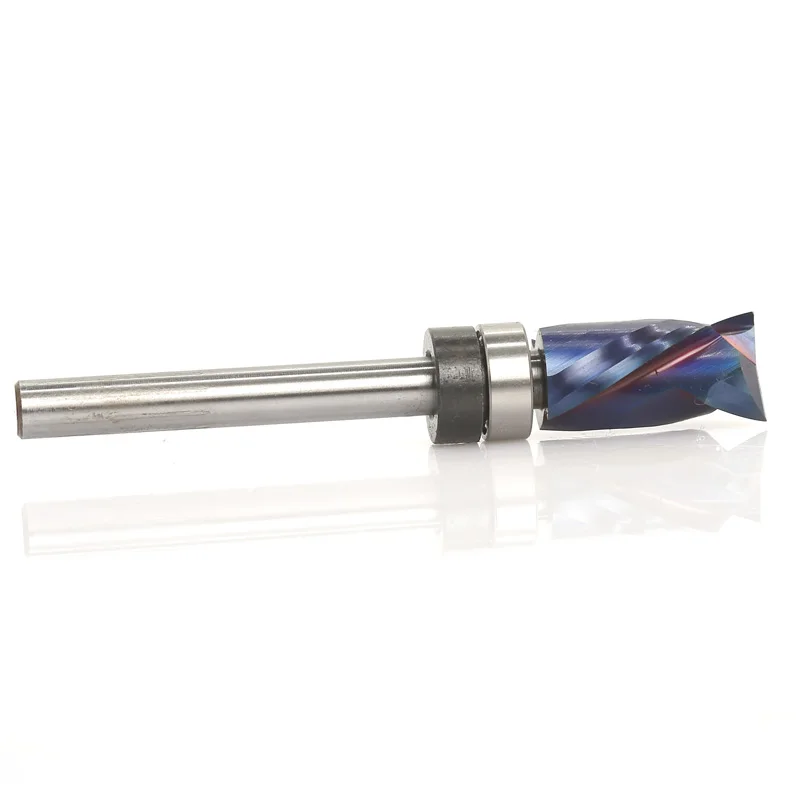 Bearing Ultra-Perfomance Compression Flush Trim Solid Carbide Blue Coating CNC Router Bits End mill 1/4\