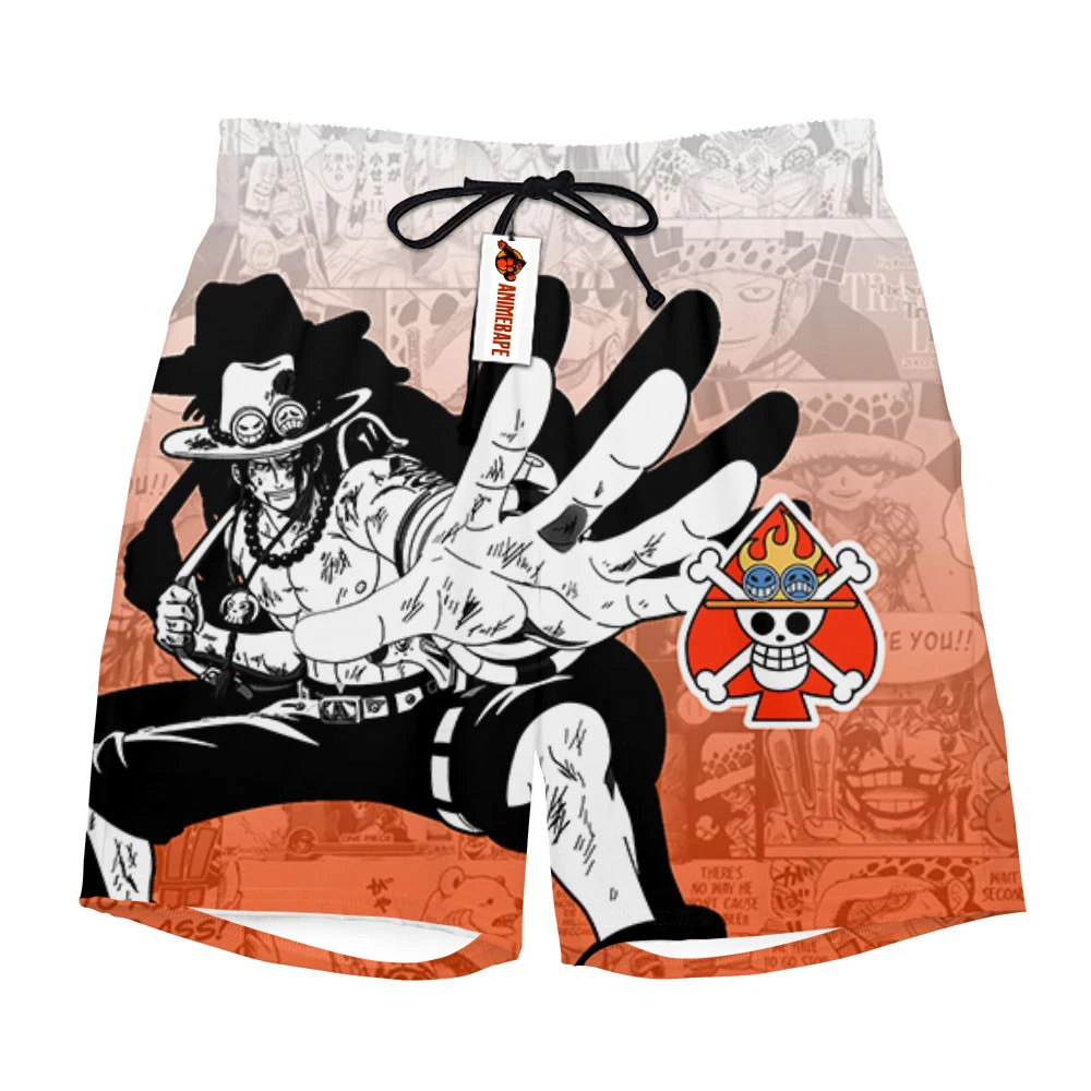 

One Piece Portgas D. Ace Orange Gradient Manga Print Quick Dry Shorts Men Casual Beach Wear Gym Workout Sports Board Shorts
