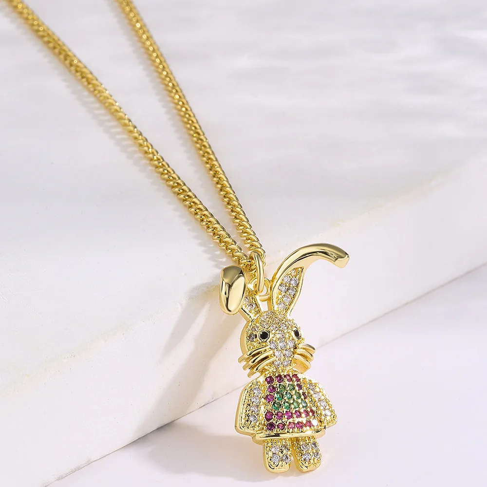 New Stylish Good Luck Cute Tortoise Rabbit Anima Pendant Gold Color Zircon Necklace For Women Girls Party Jewelry Holiday Gift