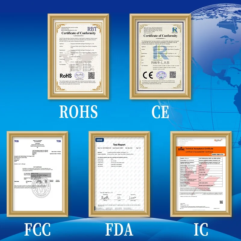 เครื่องหยอดเหรียญขนมสายไหมเชิงพาณิชย์อัตโนมัติเต็มรูปแบบพร้อมตัวรับบัตรเครดิตบิลเหรียญ