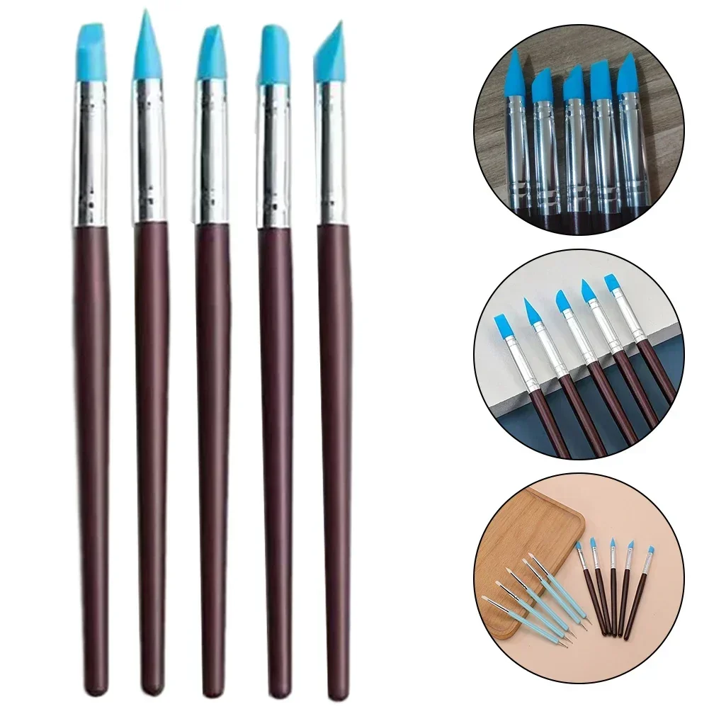 5PCS Sculpting Polymer Clay Tools Rubber Tip Silicone Brushes Pottery Clay Pen Shaping Carving Tools For Painting Nail Art