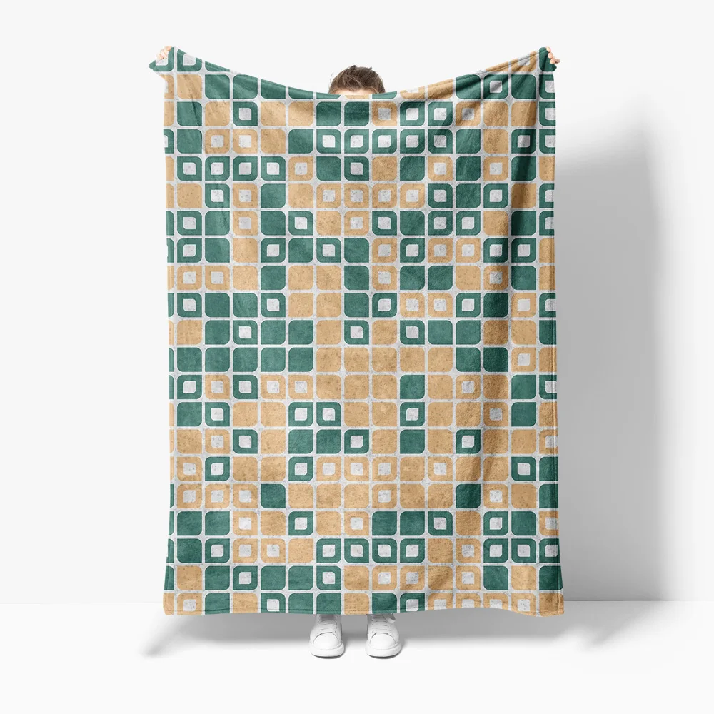 

Geometric Quilted Throw Blanket Soft Warm Square Printed Sofa Bed Cover Decorative Throw Pillow Cushion Gift