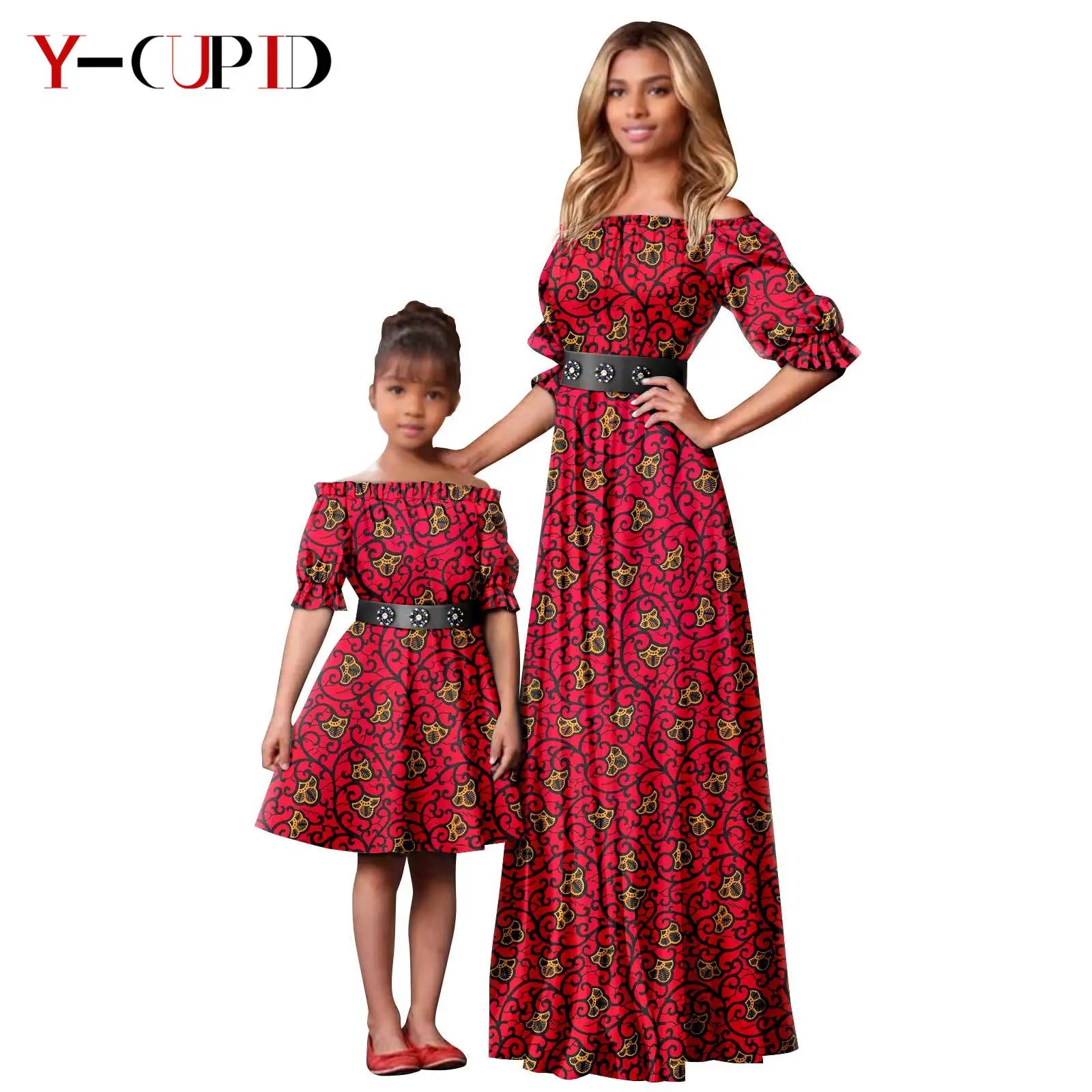 African Print Dresses for Women Matching Couple Clothes Baby Girl Dress Family Outfits Dashiki Mother and Daughte Outwear 24F027