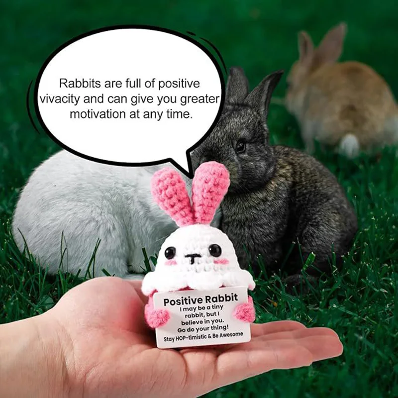 Crochet Rabbit Doll Ornament Home Room Decoration Handmade Knitted Positive Energy Bunny Doll With Card Christmas Party Gifts
