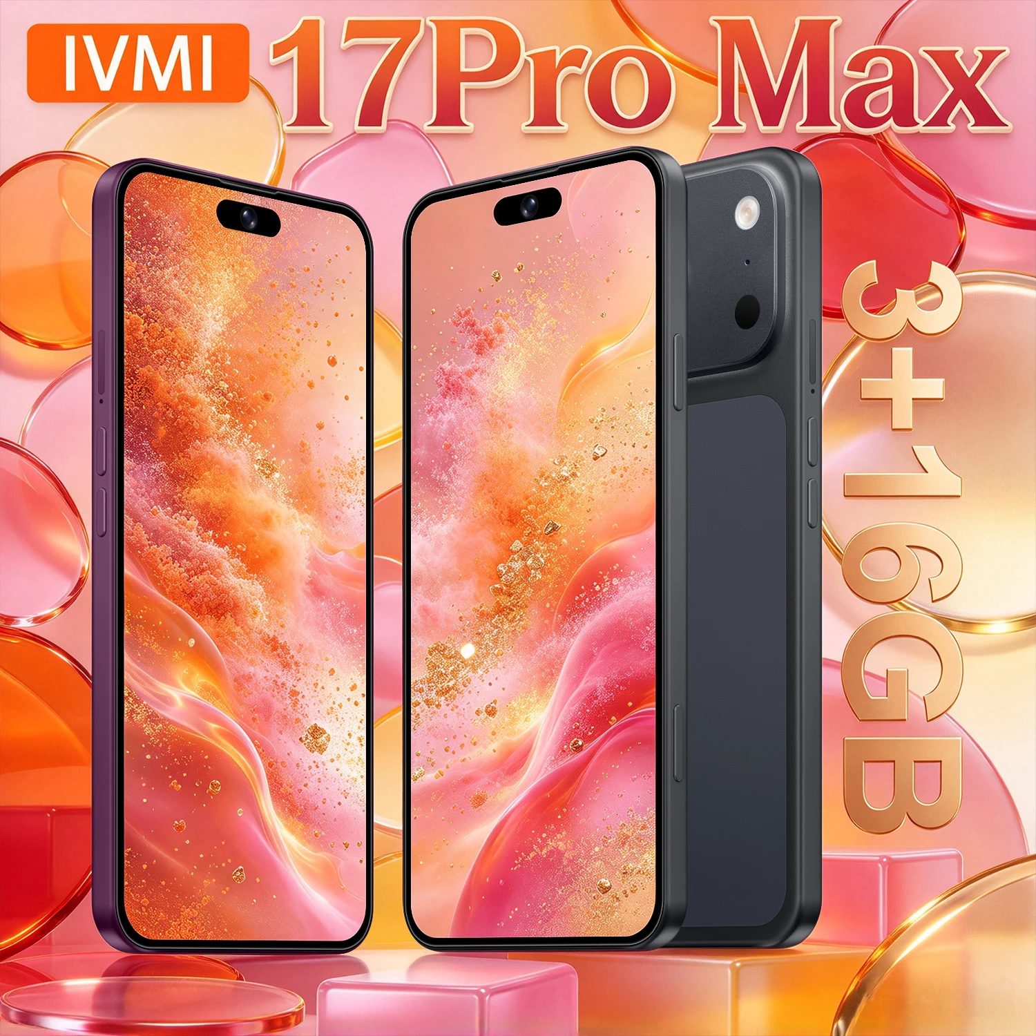 IVMI 17Pro Max Smartphones 3GB RAM 16GB ROM Android Dual SIM 6.7