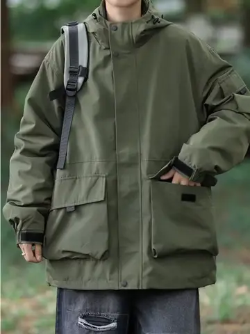 남성용 솔리드 카고 봄버 재킷, 긴 소매 후드 트렌치 코트, 군사 전술 재킷 코트, 야외 지퍼 방수 아우터 Best5