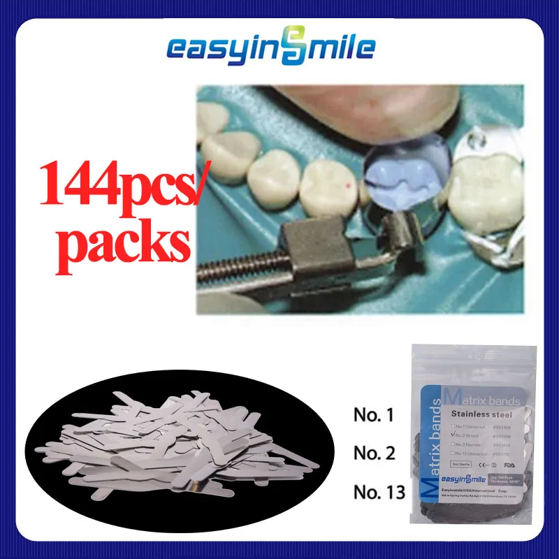 

144 шт., стоматологические матричные ленты из нержавеющей стали Tofflemire, кривизна, секционные контурные матрицы, реставрационные лабораторные инструменты # 1/ # 2/ # 13