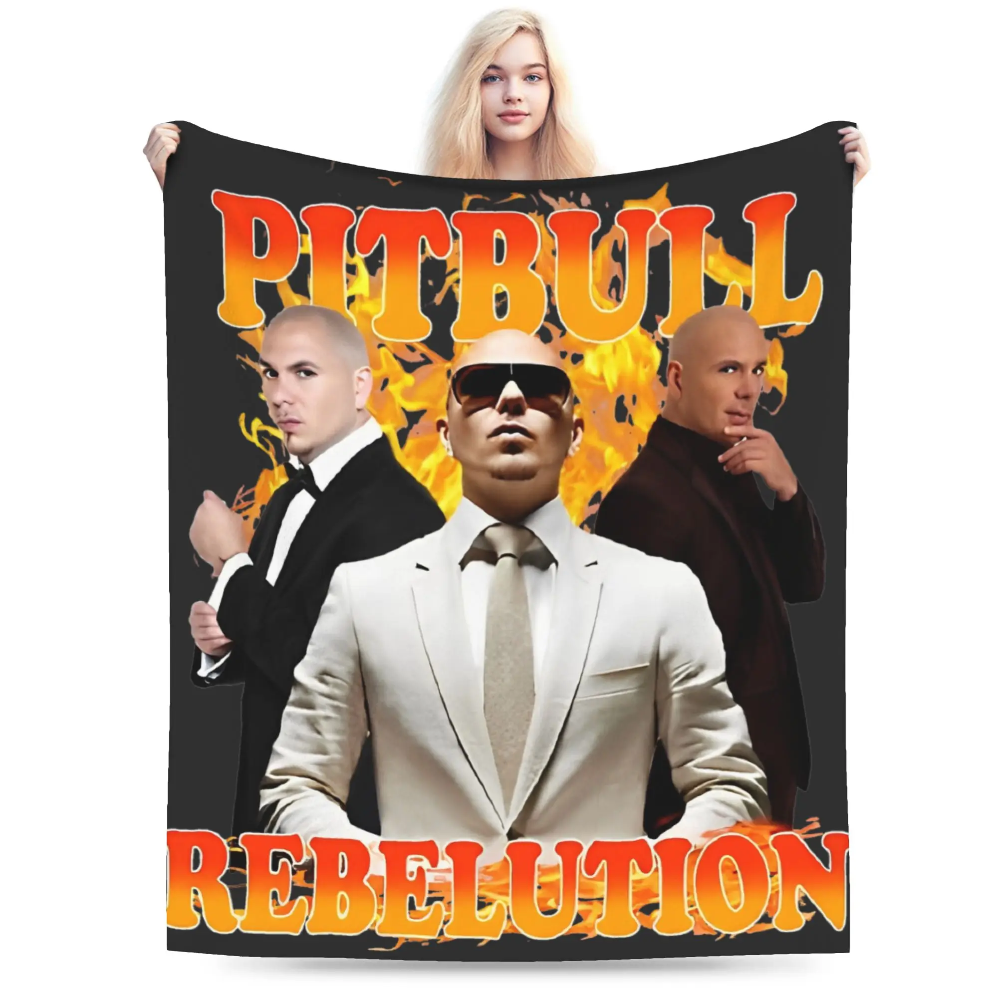 Pitbull concert 90s Mr. Worldwide Pitbull Music Blanket  Warm Soft Plush Throw Blanket For Bedroom Flannel Bedspread Bed Cover