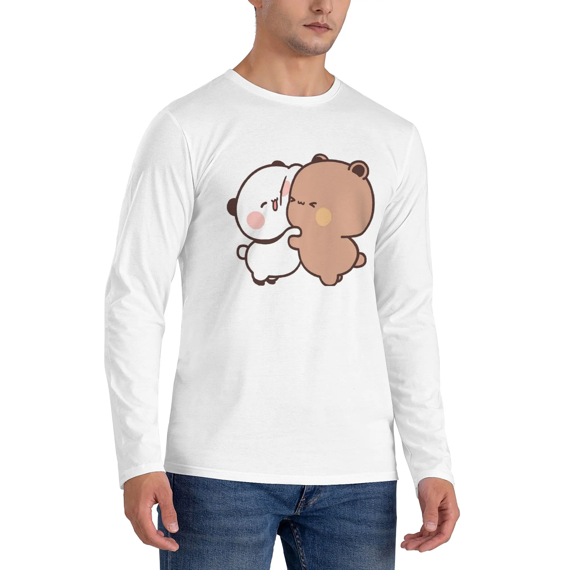 

Bear and Panda Bubu Dudu Balloon Men's Long Sleeved T-shirt Breathable Round Neck T shirts Spring and Autumn Men tops