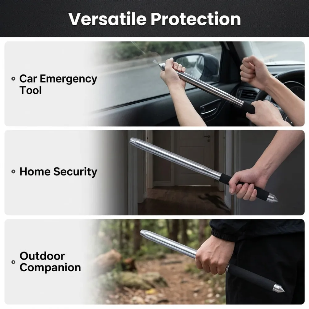 50cm Stainless Steel Baseball Bat Multi-Functional Car Emergency Stick Non-slip Comfortable Grip Baseball Bats Self Defense