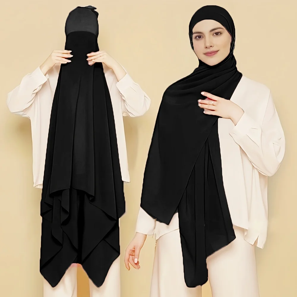 Instant Chiffon Hijab With Undercap Solid Color Basic Stretchy Pullover Headscarf Outdoor Thin Breathable Sunscreen Head Wrap