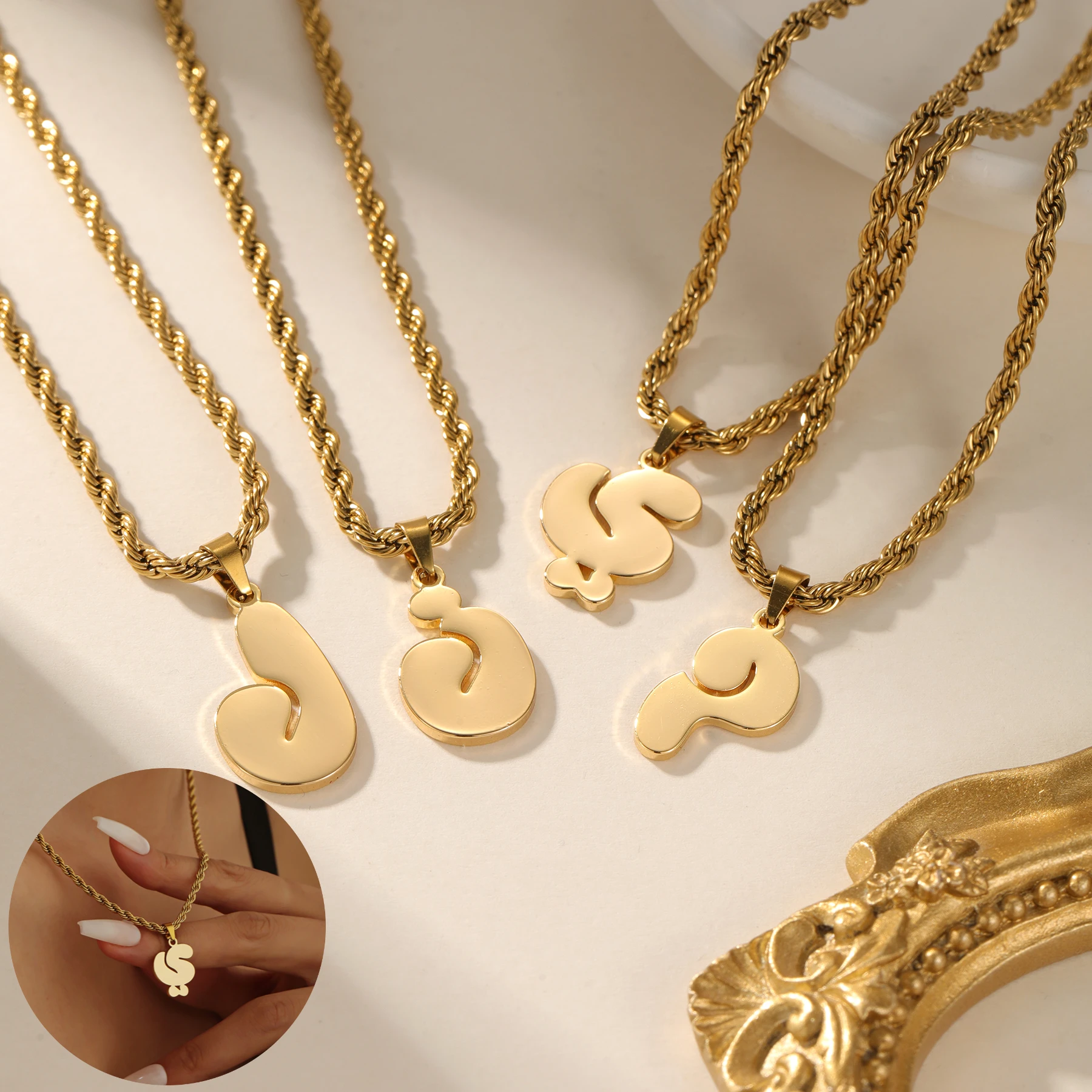 

Золотое ожерелье с арабским текстом, витая веревочная цепочка, кулон с исламской каллиграфией, культурный подарок для Рамадана Ид, мусульманские ювелирные изделия, подарок