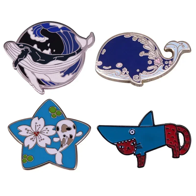

Ocean Beherrscher Blue Whale Metal Enamel Pins Animal Shark Lapel Badge Denim Jacket Backpack Brooch Decoration Children Gifts