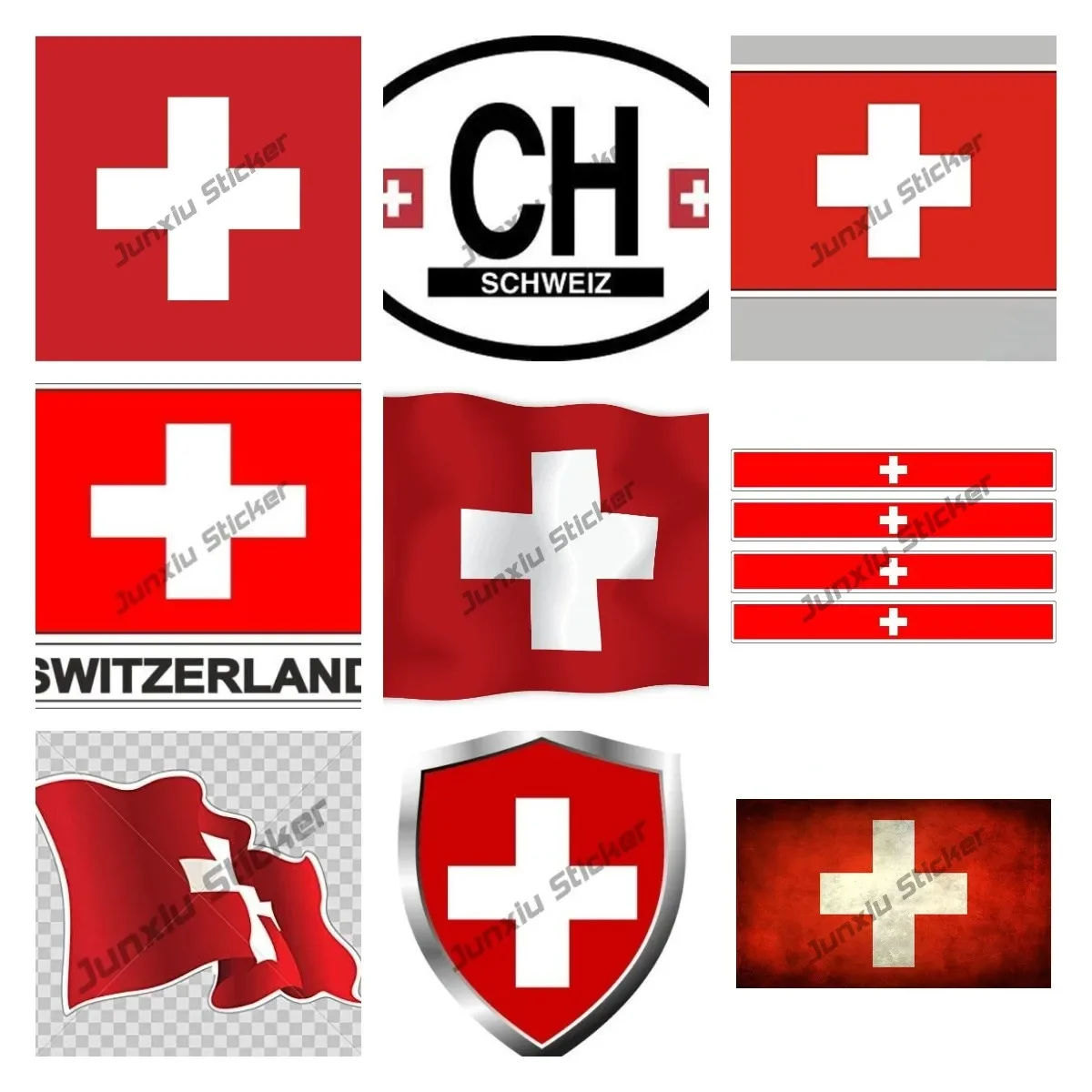 Switzerland Wave Flag Sticker Decal CH with Flag Sticker Country Code Vinyl Reflective Decal Truck Oval Decor Car Accessories
