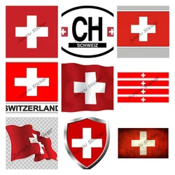 Switzerland Wave Flag Sticker Decal CH with Flag Sticker Country Code Vinyl Reflective Decal Truck Oval Decor Car Accessories