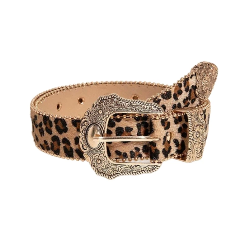 

652F Waist Belt Floral Buckle Leopard Print Chain Costume Belt for Wrap Dress Waist Belt for Suit Skirt Jeans Jewelry