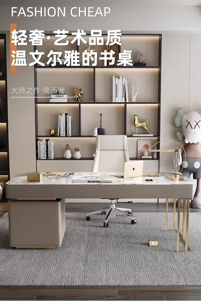 Modern simple light luxury rock slab desk household Italian office table and chair writing desk