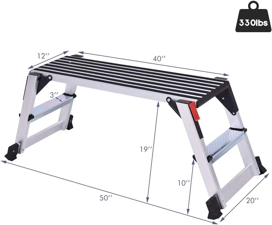 2025 NUEVA plataforma de aluminio Banco de trabajo plegable antideslizante Taburete para paneles de yeso Escalera 330 libras Capacidad EE. UU.