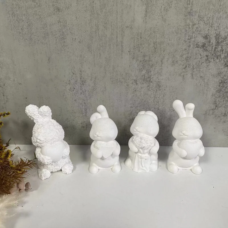 Cute Cartoon Love Rabbit Candle Mould Flower Rabbit Aromatherapy Candle Plaster Decoration Mold