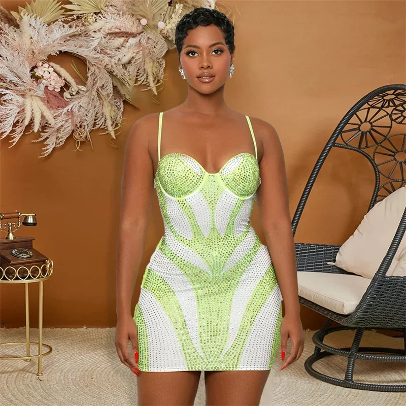 فستان نسائي ضيق من حجر الراين السباغيتي ، حفلة عيد ميلاد ، حفر ساخن ، فستان نادي ليلي صغير ، وردي ، أخضر ، مثير ، جديد ، الصيف ، #2