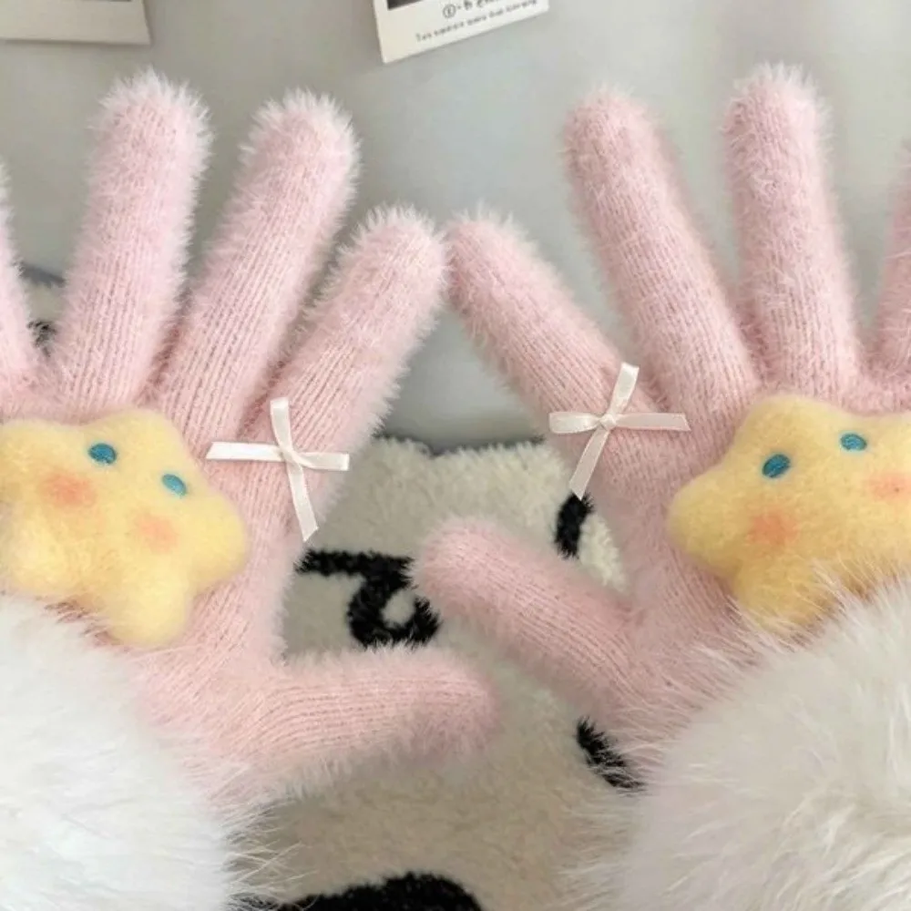 Cute One Size Star Finger Gloves Cold Proof Soft Texture Girls Winter Gloves Windproof Full Finger Gloves For Students