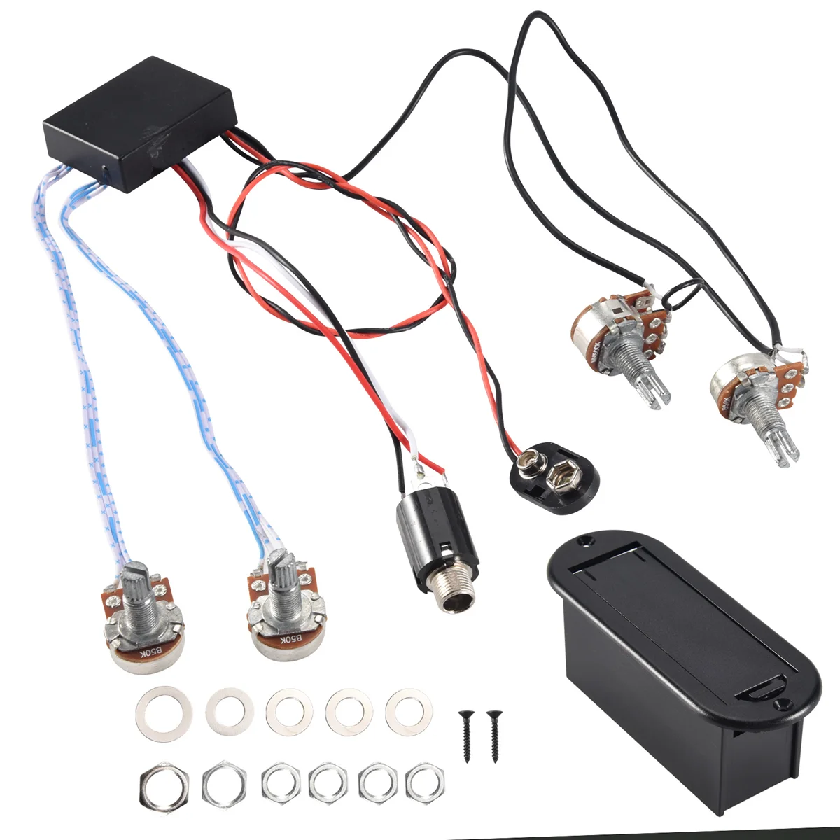 2 Band Active Bass กีตาร์ EQ Equalizer Preamp Circuit Pickup สีดํา