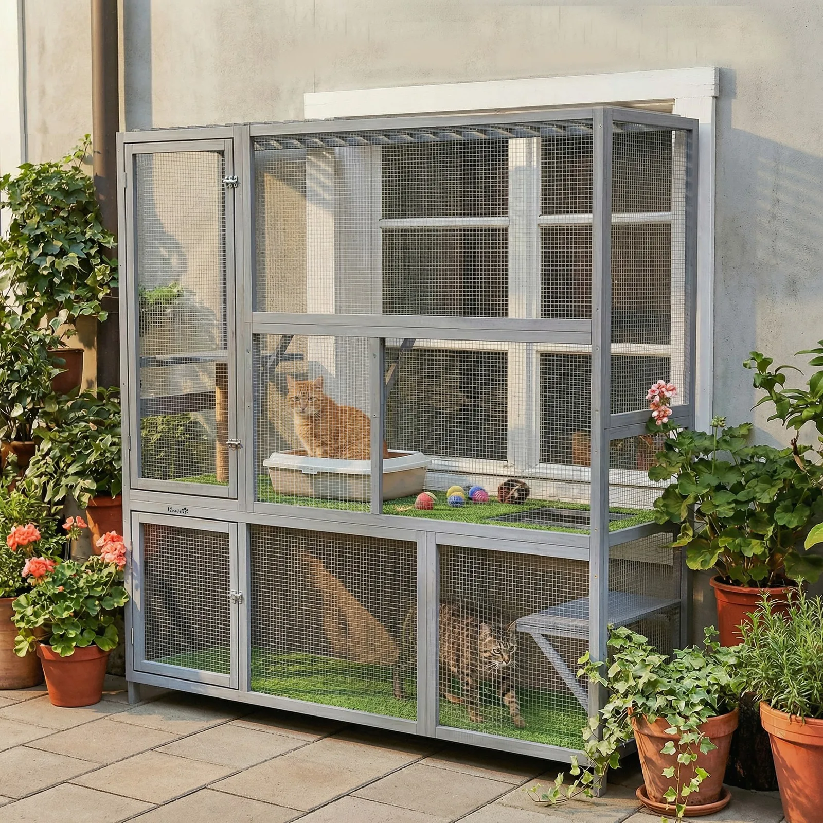 

Уличный вольер для кошек Catio, деревянный домик для кошек высотой 77 дюймов с водонепроницаемой крышей