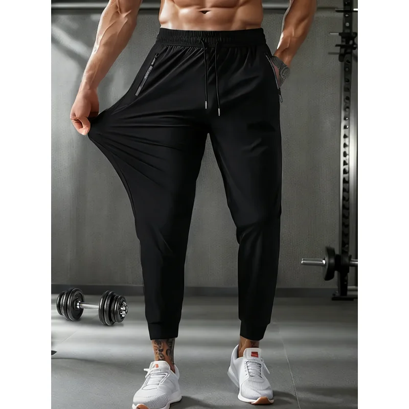 Pantalon Baggy Homme en Soie Glacée – Idéal Course, Fitness, Football, Pêche – Nouveau Jogger d'Été Noir – Cadeau Parfait