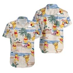 Winnie The Pooh Hawaiian Shirt Short Sleeve Cartoon Disney Hawaiian Shirt Casual Beach Short Sleeve Shirt Retro Button Shirt