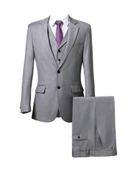 Light Gray Men's 3 Pieces Suits Two Buttons Notch Lapel Blazer Vest Pants Formal Slim Fit Wedding Business Tuxedos