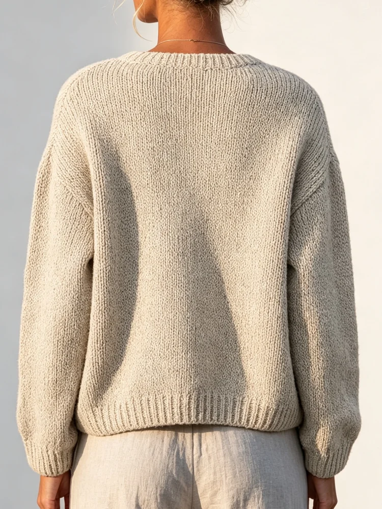 2026 Women's Cream Knit Cardigan Sweater, Round Neck Long Sleeve Button Front Loose Fit Casual Chic Top for Fall Winter