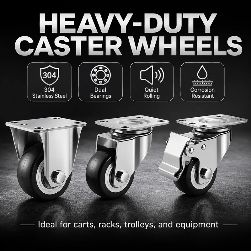 Heavy Duty 304 Stainless Steel PU Caster Wheel 4/5 Inch Rigid Swivel Brake Castor for Cart Trolley Furniture