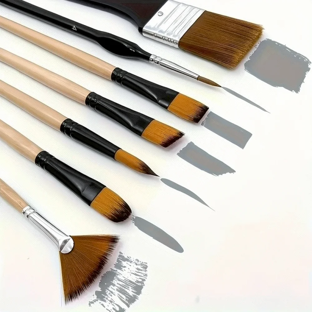 Versatile Artist Paint Brush Kit Wooden Handle Nylon Hair Supplies For Oil Acrylic Watercolor Painting Illustration
