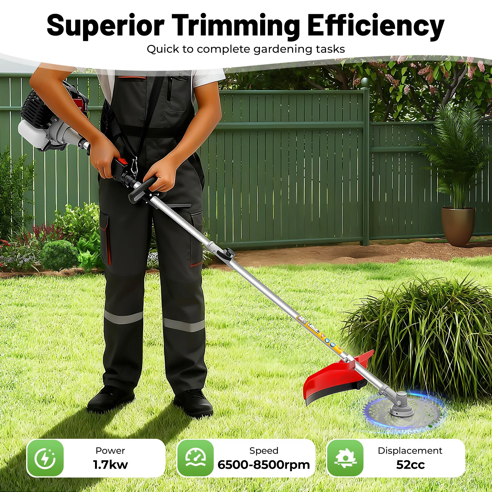 

Бензиновая газонокосилка 52 куб. см, 2-тактная, с отсоединяемым триммером для сорняков, одноцилиндровый инструмент для стрижки травы для сельского хозяйства и лесного хозяйства