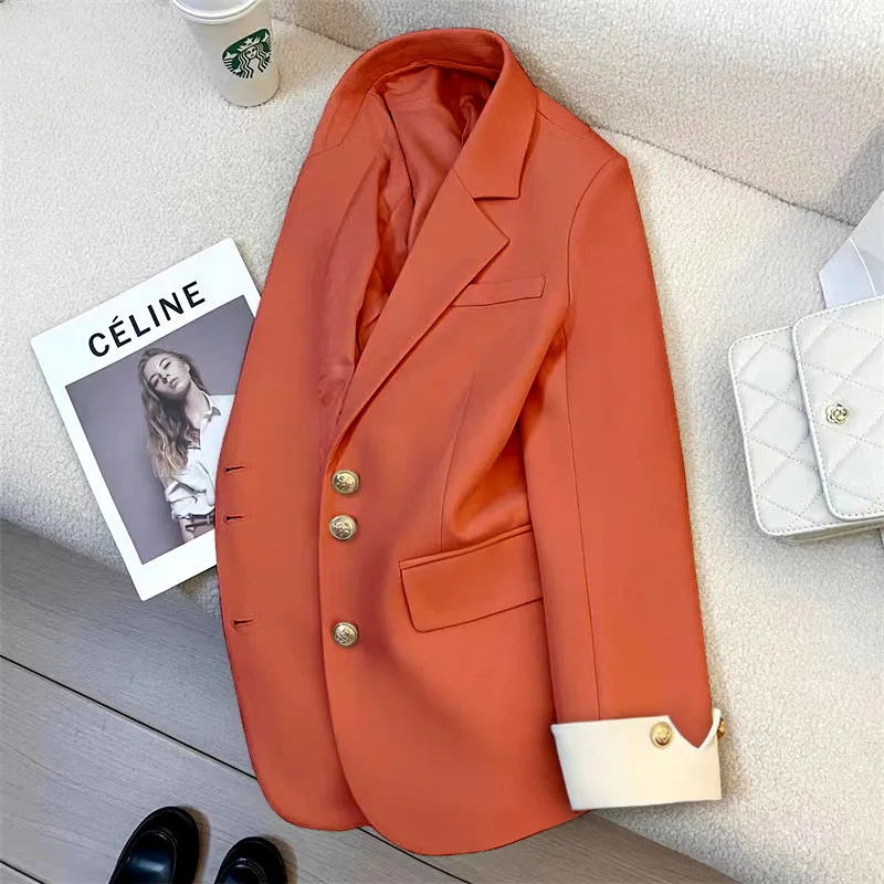 Blazer elegante de peito único para mulheres, jaqueta chique, terno casual, casacos da moda, agasalhos finos para senhora do escritório, outono e inverno