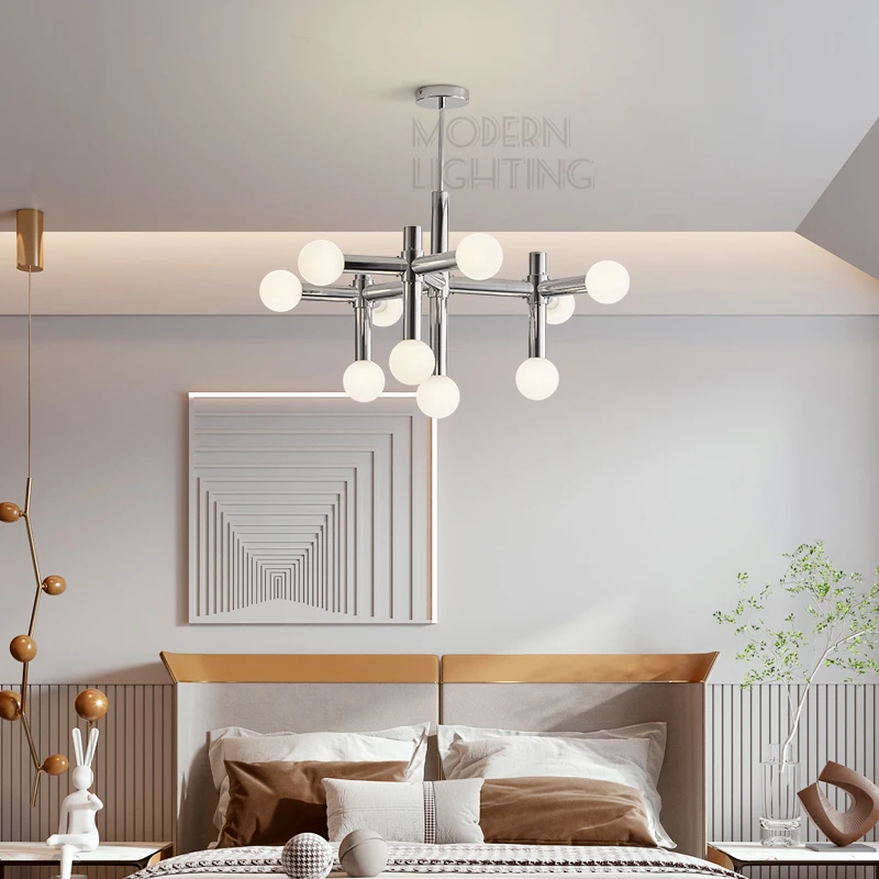 Candelabro plateado Nevaeh, luces de bola de cristal nórdicas, lámpara bauhaus de diseño para luces cromadas, accesorios de iluminación para mesa de cocina y dormitorio