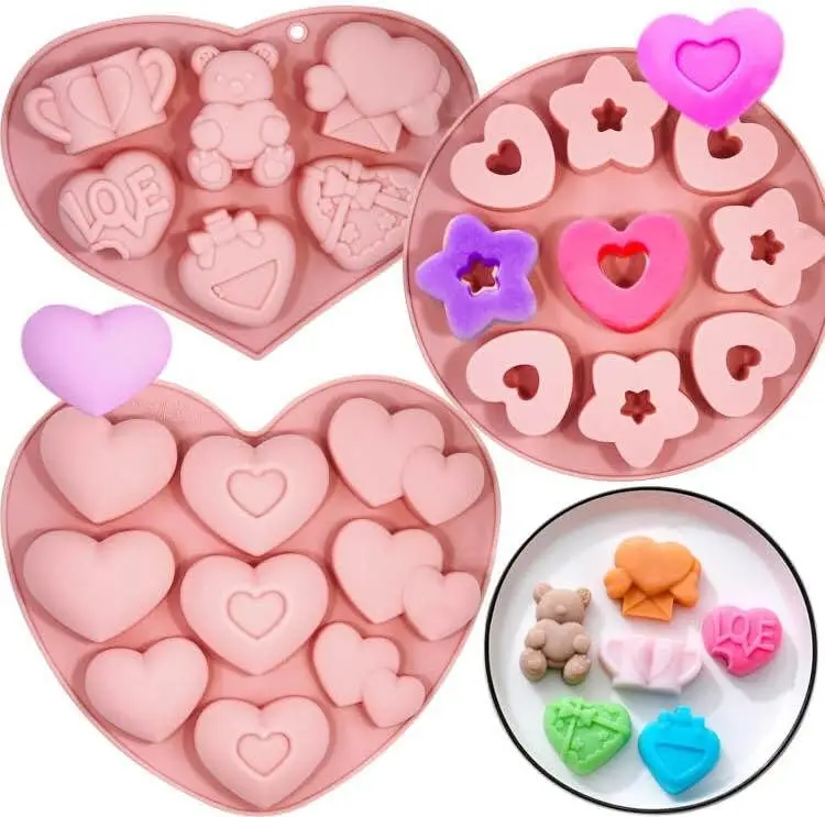 

3Pcs Valentine's Day Silicone Baking Molds Heart Shape Donut & Candy Mold for Cakes, Puddings, Soaps, Candles & Wax Melts