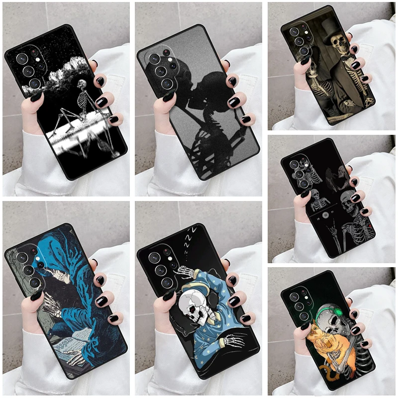

Чехол для телефона Samsung Galaxy S24 S25 S23 S21fe S22 Ultra Plus Note 10 20, чехол Darkness Skeleton Grunge