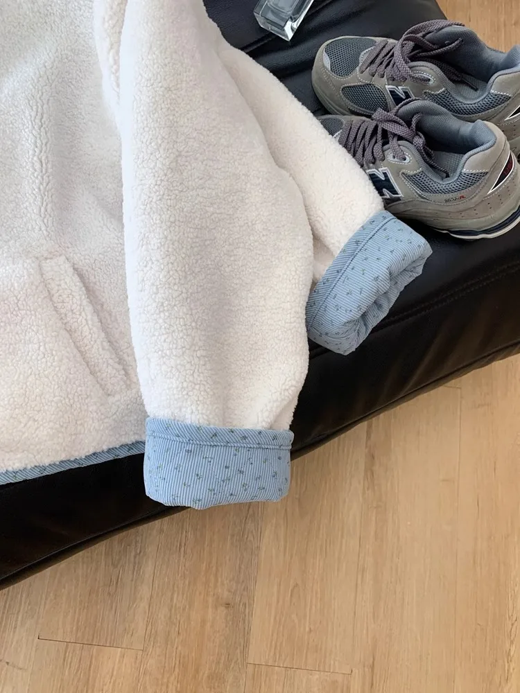 الأزهار طباعة فرو الضأن طوق القطن Jaet جولة Ne الرجال النساء الدافئة الخريف الشتاء معطف الكورية Sle فضفاضة تناسب على الانترنت الحصري