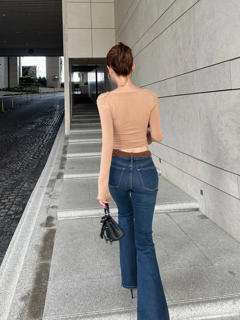 Cowl Neck Off‑Shoulder Fake Two‑Piece Top With Lettuce-edge Trim Long Sleeve T‑Shirt for Women