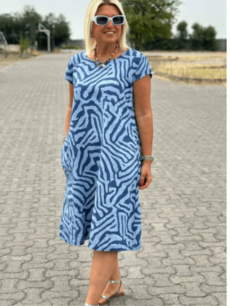 

Summer Loose Leopard Print Midi Dress Women New Fashion Casual Office Holiday Beach Dresses Woman O-neck Short Sleeves Dress